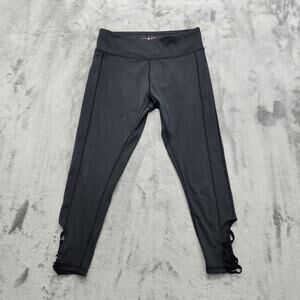 Mint Lilac Leggings Women S Black Pull On Crop Strappy Cutout Hem Detail Workout